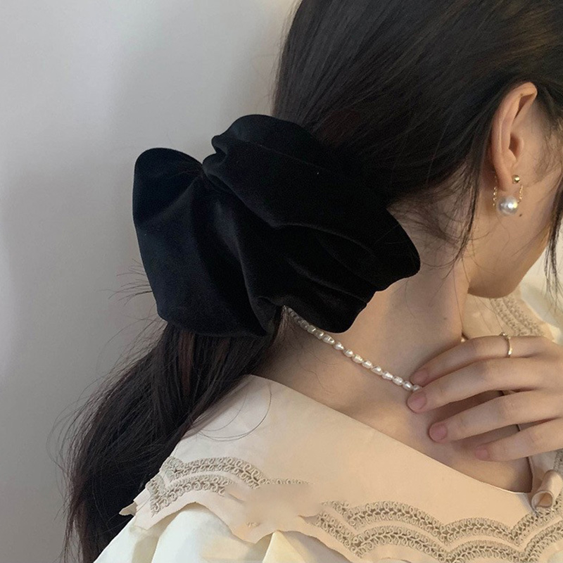 Winter Headband Fleece - Oversize preto veludo scrunchies laços de